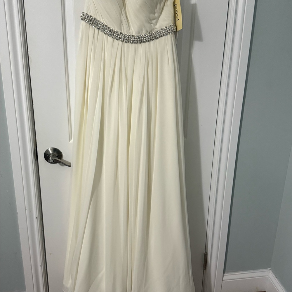 Jewel by Priscilla of Boston Cream Wedding Dress with Silver Accents. Never worn